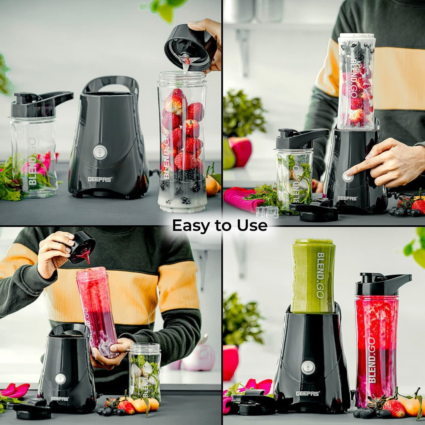 Geepas 300W Personal Smoothie Milkshake Maker Travel Blender for Protein Shakes
