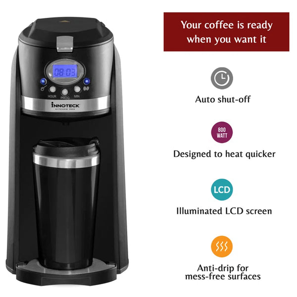 Kitchen Pro Travel Filter Coffee Maker Grind & Brew 2In1 On-The-Go Automatic Coffee Machine