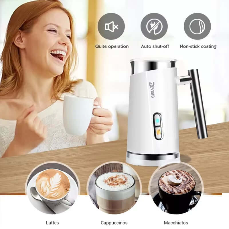 Warm & Cold Foam Maker by DEVSIB, perfect for lattes, cappuccinos, and macchiatos, featuring auto shut-off and non-stick coating.