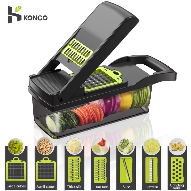 Konco Multi-Functional Vegetable Fruits Tool Potato Masher Ricer Vegetable Mandoline Slicer Peeler Cutter Carrot Shredder Grater