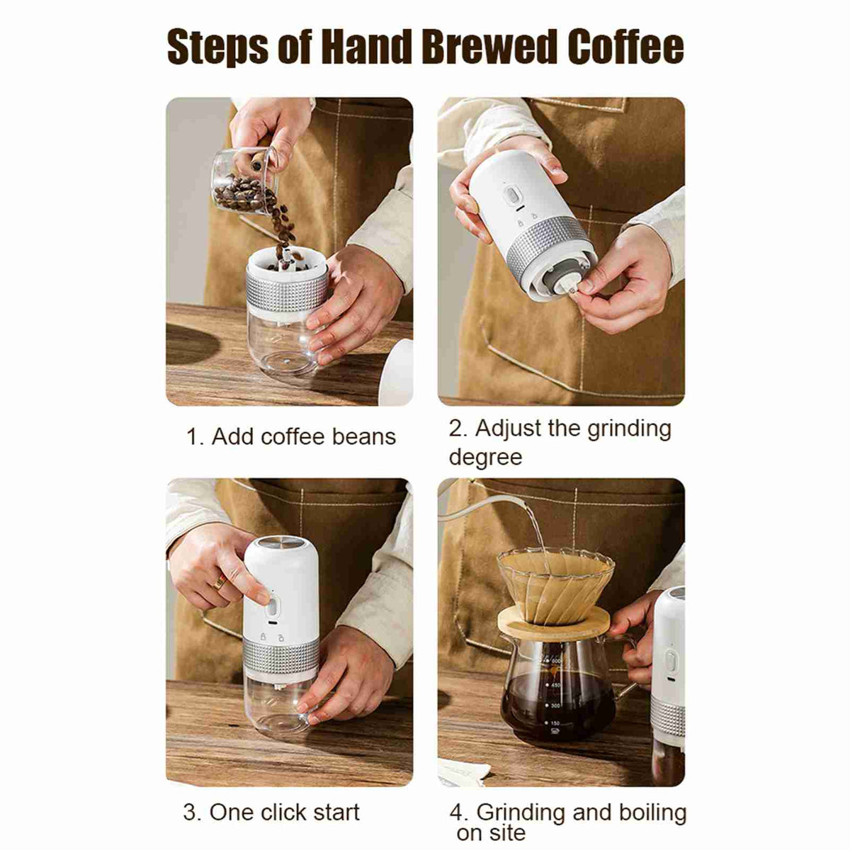 Coffee Grinder Adjustable Grinding Auto Stop USB Rechargeable Electric Coffee Bean Grinder for Household
