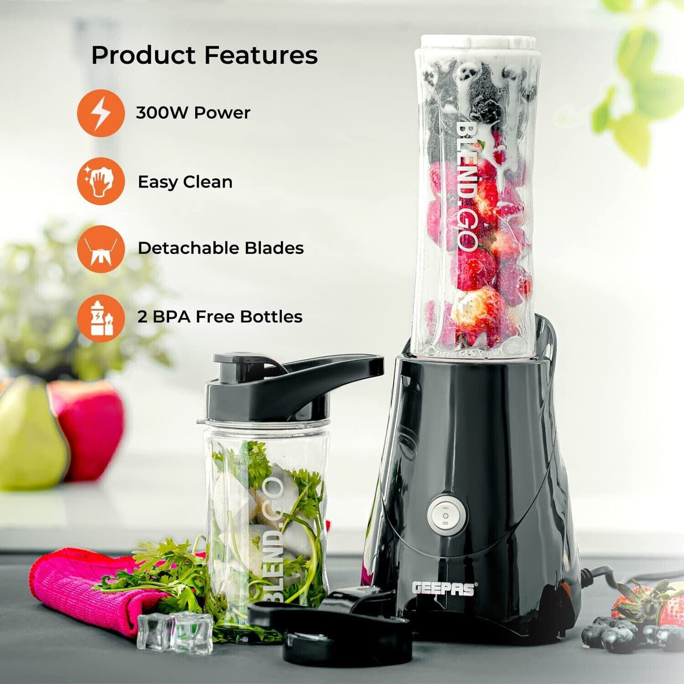 Geepas 300W Personal Smoothie Milkshake Maker Travel Blender for Protein Shakes