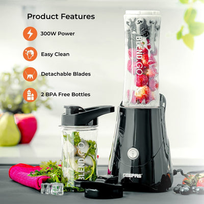 Geepas 300W Personal Smoothie Milkshake Maker Travel Blender for Protein Shakes