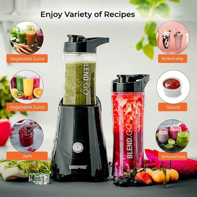 Geepas 300W Personal Smoothie Milkshake Maker Travel Blender for Protein Shakes