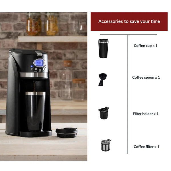 Kitchen Pro Travel Filter Coffee Maker Grind & Brew 2In1 On-The-Go Automatic Coffee Machine