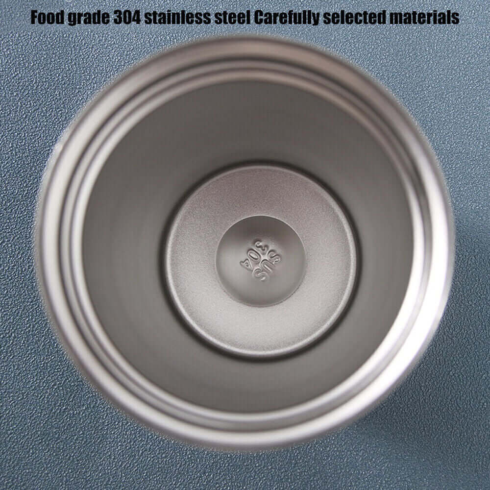 Inside view of a 510ml leak-proof stainless steel coffee mug, highlighting food-grade 304 stainless steel construction.
