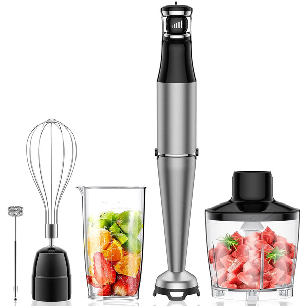 Immersion Hand Blender 5 in 1: 800W Electric Blender Handheld Stick Mixer with Trigger Control Grip Emulsion Blenders for Kitchen Soup Mayo Smoothie and Baby Food with Chopper Whisk and Frother