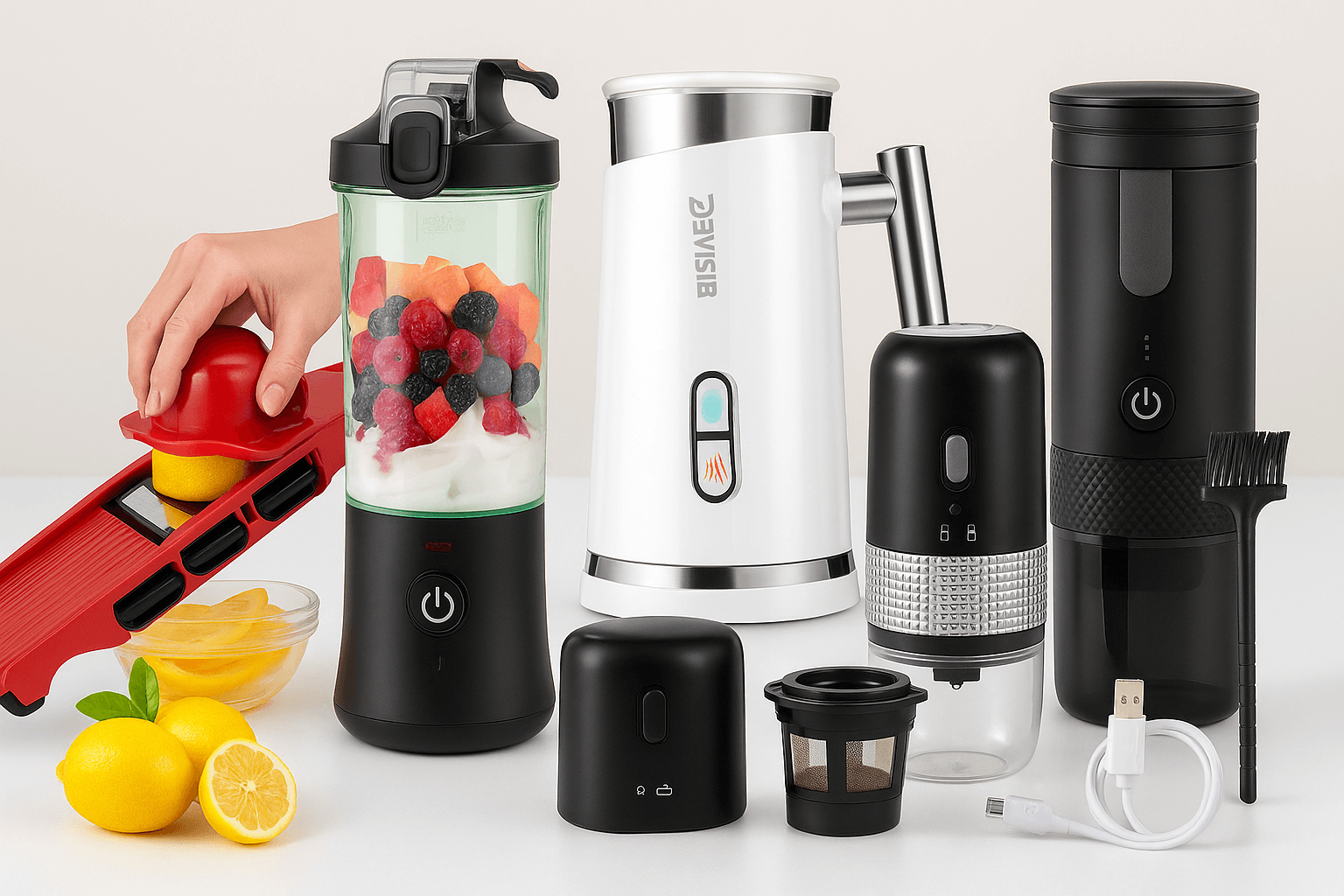 Ultimate Portable Kitchen Bundle featuring blenders and coffee makers for fast meal prep and beverages.