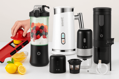 Ultimate Portable Kitchen Bundle featuring blenders and coffee makers for fast meal prep and beverages.